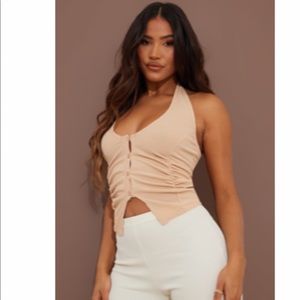 Stone Ruched Side Button Up Top